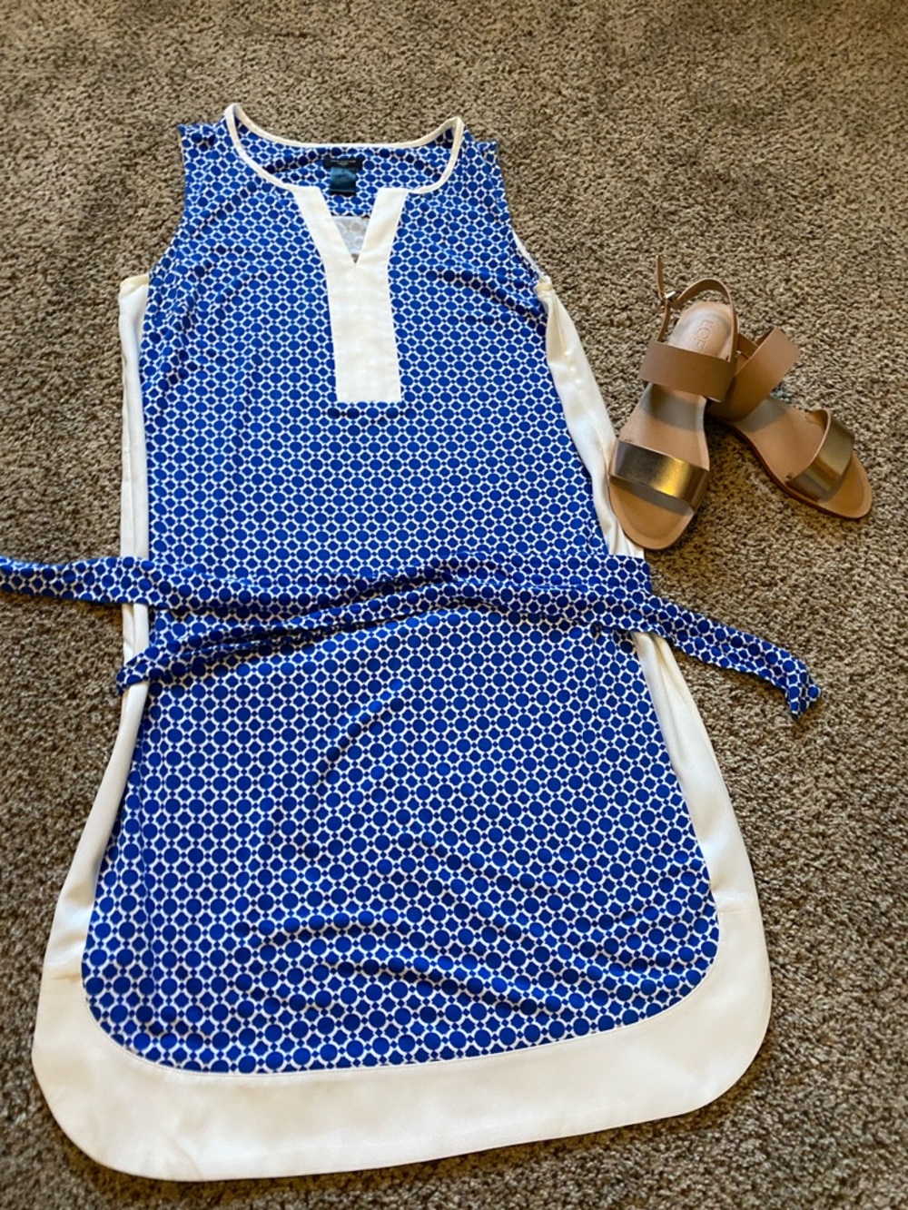 Ann Taylor Blue and White Sleeveless Mini Dress